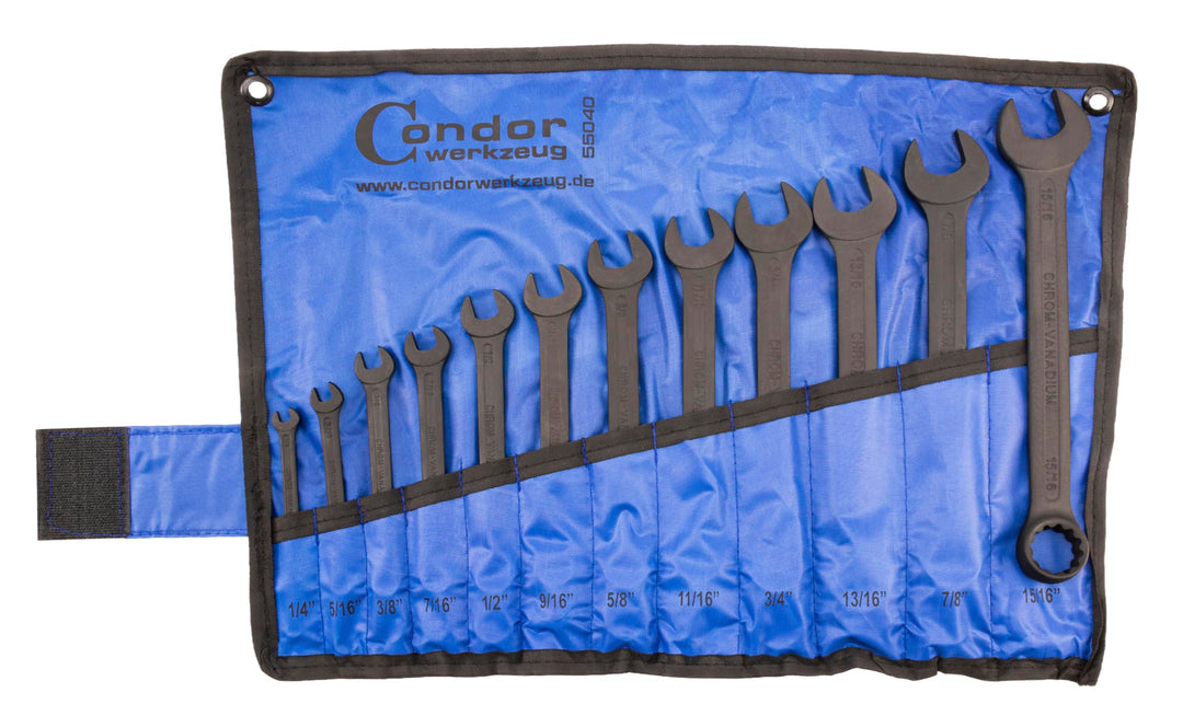 CONDOR Werkzeug 55040 | Gabel-Ringschlüssel-Satz | 12-tlg. | zöllig | 1/4" - 15/16" | Chrom-Vanadium