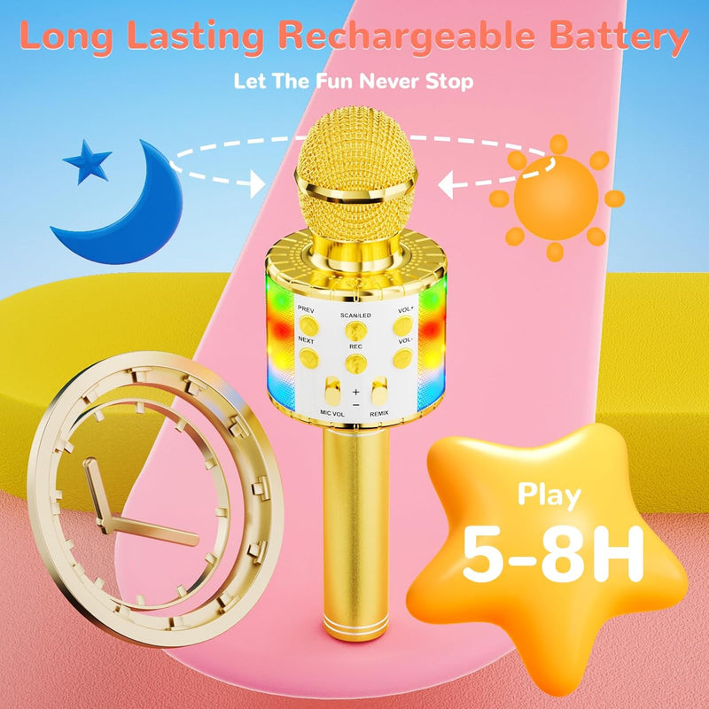 Magic Sing LED Karaoke Mikrofon Kinder, Drahtloses Bluetooth Spielzeug ab 3-12 Jahre Geschenk Mädche