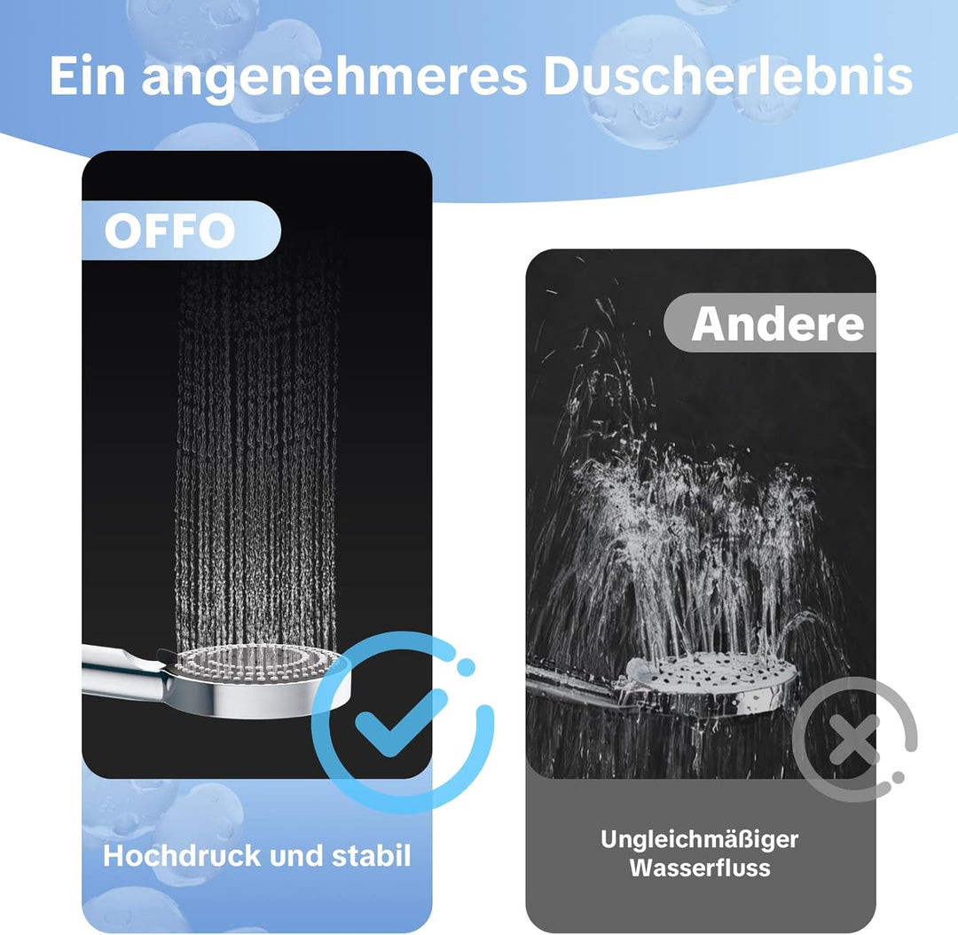OFFO Duschkopf mit Schlauch und Halterung, 100 mm Duschbrause mit 6 Strahlarten, Handbrausen Wassers