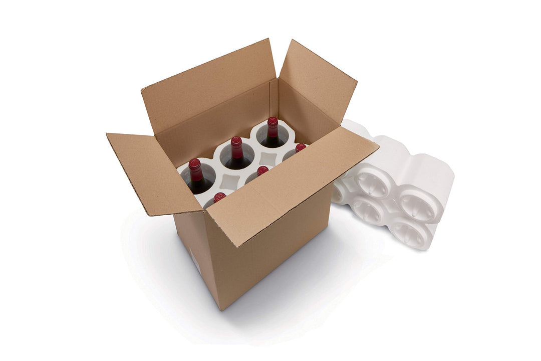 ratioform 4 Einheiten - Polystyrol + Kartonbox für 6 Flaschen, ideal für Versand und Transport. Mass
