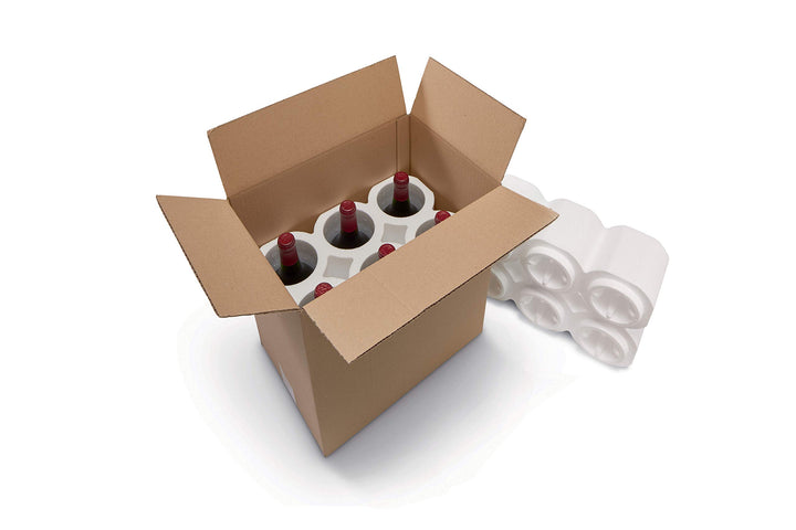 ratioform 4 Einheiten - Polystyrol + Kartonbox für 6 Flaschen, ideal für Versand und Transport. Mass