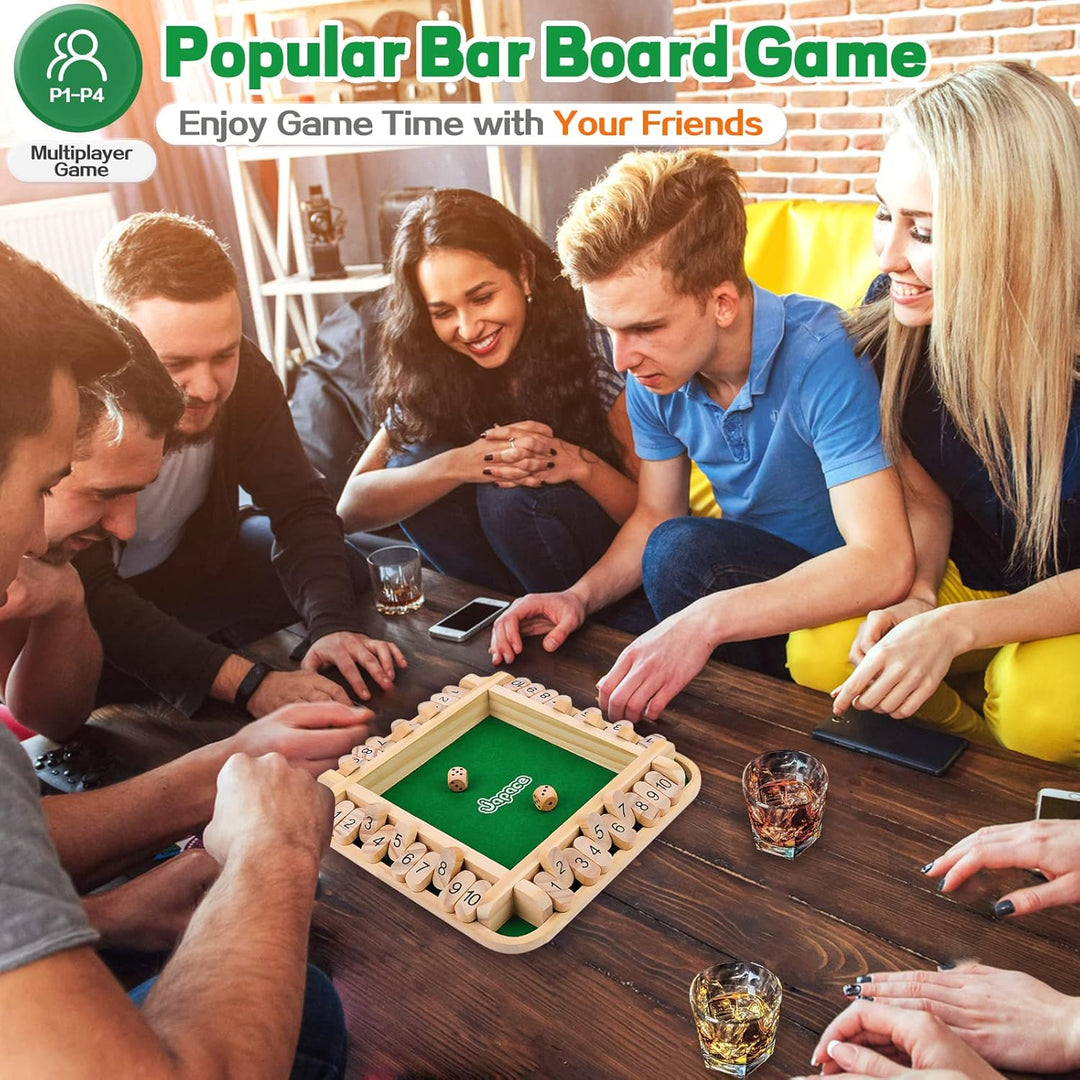 Japace Shut The Box Spiel, Brettspiel aus Holz, 4 Spieler Würfelspiel Mathematik Lernspielzeug Kinde