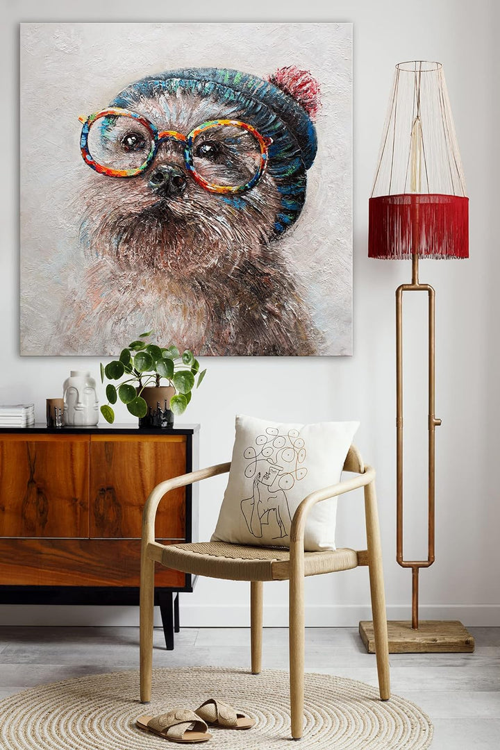 YS-Art XXL Abstrakt Acryl Gemälde auf Leinwand Positiv Hunde Welpe lustig handgemalt Wandbilder Wohn