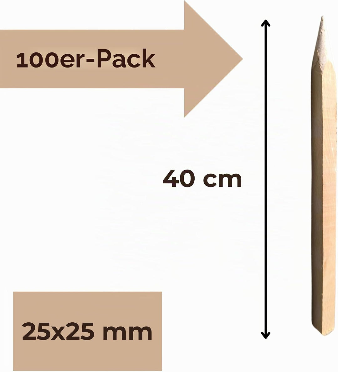 Holzpfähle Buchenholz Quadratisch 100 Stück - Längen 40 cm Holzpflöcke für Markierungen Robuste Spit