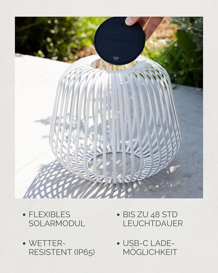 LUUK Studio Moderne Outdoor Solarlampe SOLIS, LED Tischlaterne & Windlicht für Garten, Balkon & Terr