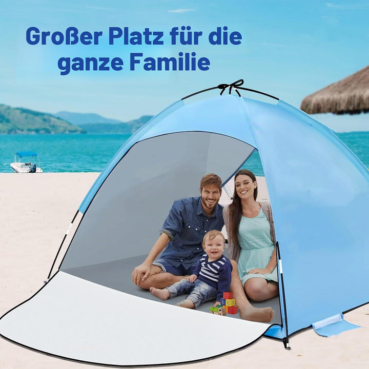 Strandmuschel UV Schutz, UPF 50+ Strandzelt Kleines für 2/3/4 Personen, Tragbarer Strand Zelt, Winds
