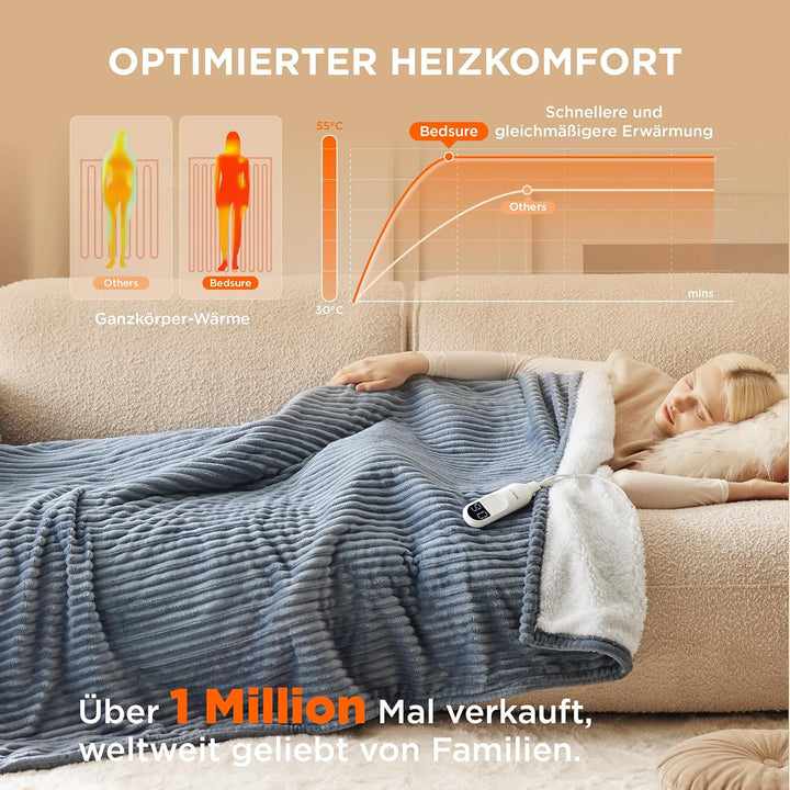 BEDSURE Heizdecke Wärmedecke Elektrische Kuscheldecke - mit Abschaltautomatik, 6 Heizstufen & 10 Stu