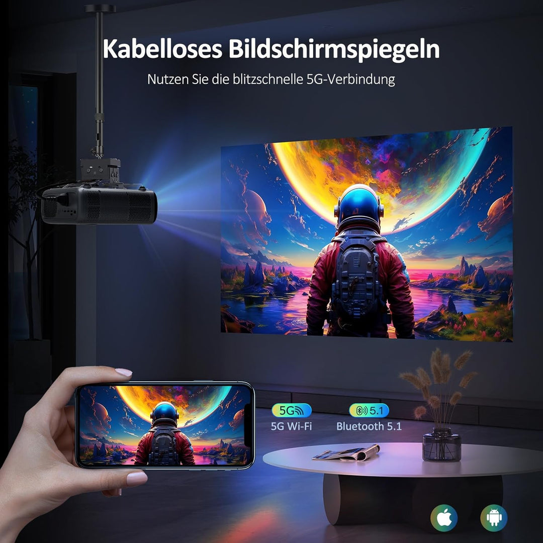 NexiGo PJ40 (Gen 3) Beamer mit WiFi und Bluetooth, kalibriert nach D65, nativem 1080P, 4K unterstütz