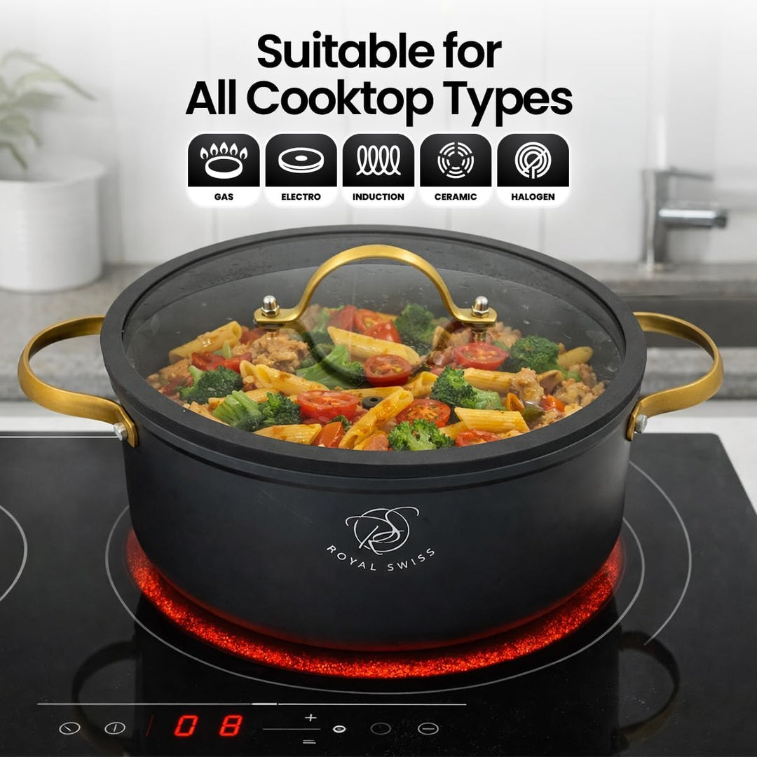 Schmortopf Kochtopf - Marmor Antihaft Cast Aluminium Pot mit Silikon Deckel & Dampfventil, Induktion