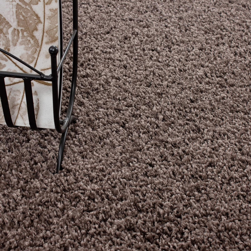 HomebyHome Teppich Wohnzimmer Shaggy Hochflor Taupe 120 cm Rund Einfarbig Design - Flauschiger Teppi