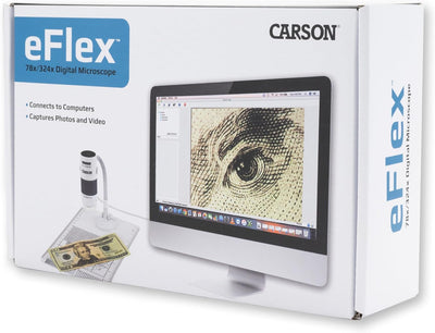 Carson eFlex 75x-300x USB Digitalmikroskop mit LED, Schwanenhals und Messplatte (MM-840), eFlex