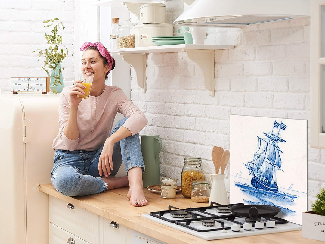 murando Spritzschutz Glas für Küche 60x60 cm Küchenrückwand Küchenspritzschutz Fliesenschutz Glasbil