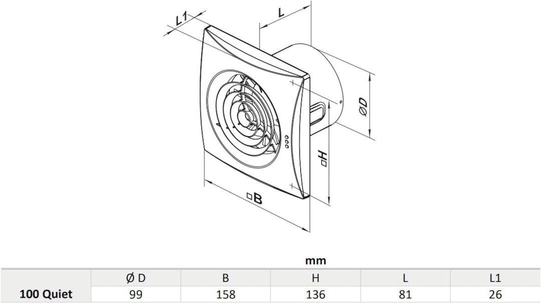 Badlüfter-Ventilator-Hauslüfter VENTS 100 QUIET TH / Feuchtigkeitssensor / Nachlauf /100 mm / sehr l