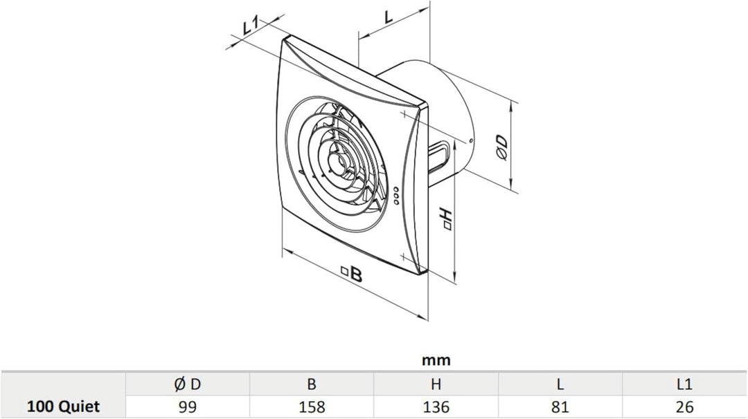 VENTS Innovativer geräuscharme und energiesparende Lüfter Ventilator ORIGINAL 100 Rückschlagfolie (V