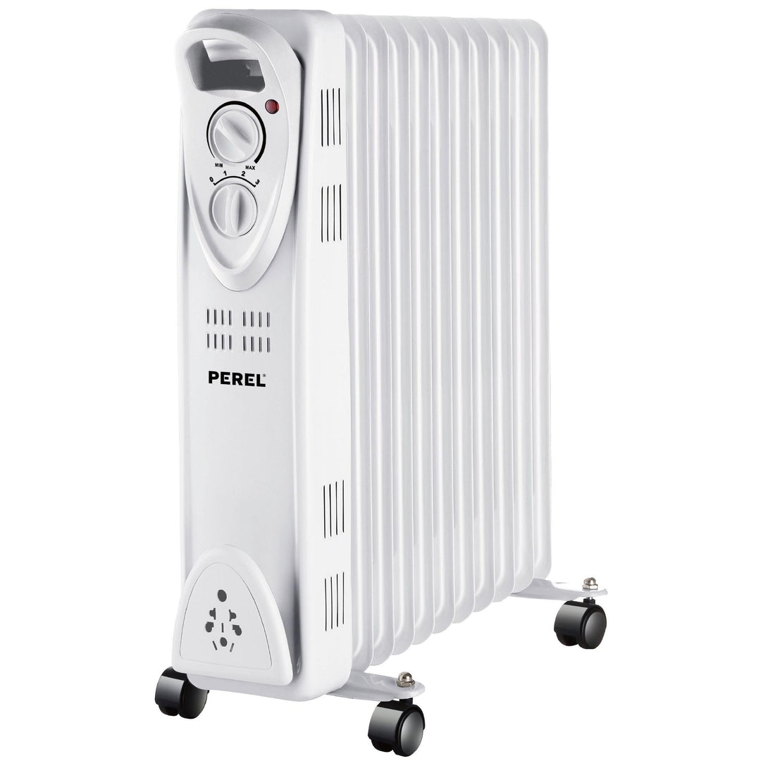 Perel 2500W Ölradiator mit 11 Rippen, 3 Heizstufen, einstellbarem Thermostat, Griff, Rädern, Überhit