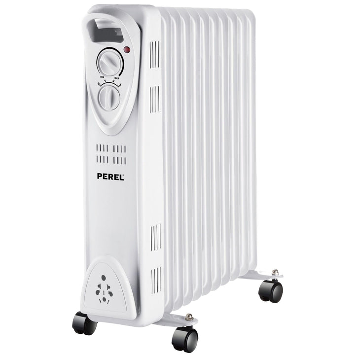 Perel 2500W Ölradiator mit 11 Rippen, 3 Heizstufen, einstellbarem Thermostat, Griff, Rädern, Überhit