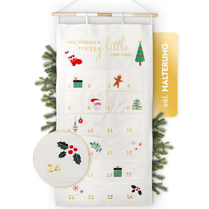 AMARI ® Adventskalender zum Befüllen - XXL Wandkalender (70 x 130 cm) mit 24 Fächern zum Basteln für