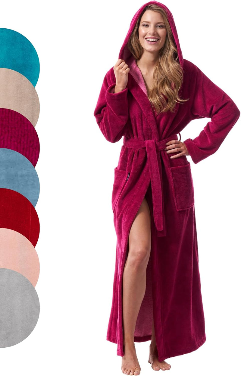 Morgenstern Bademantel Damen Extra Lang mit Kapuze - Weicher Frottee Velours Luxus Morgenmantel ÖKO-