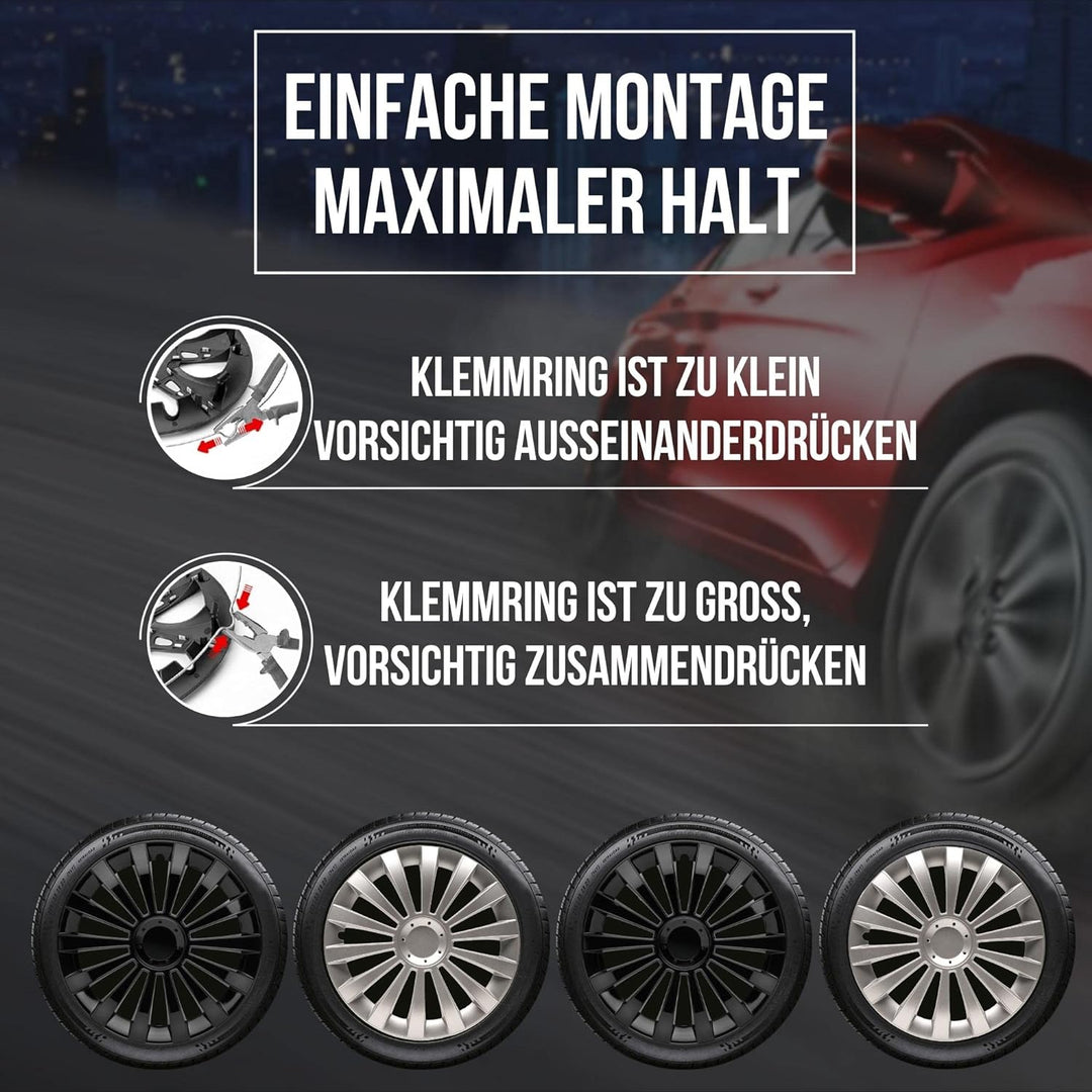 Albrecht 16 Zoll Radkappen schwarz für Stahlfelgen - Meridian Radzierblenden aus hochwertigem Kunsts