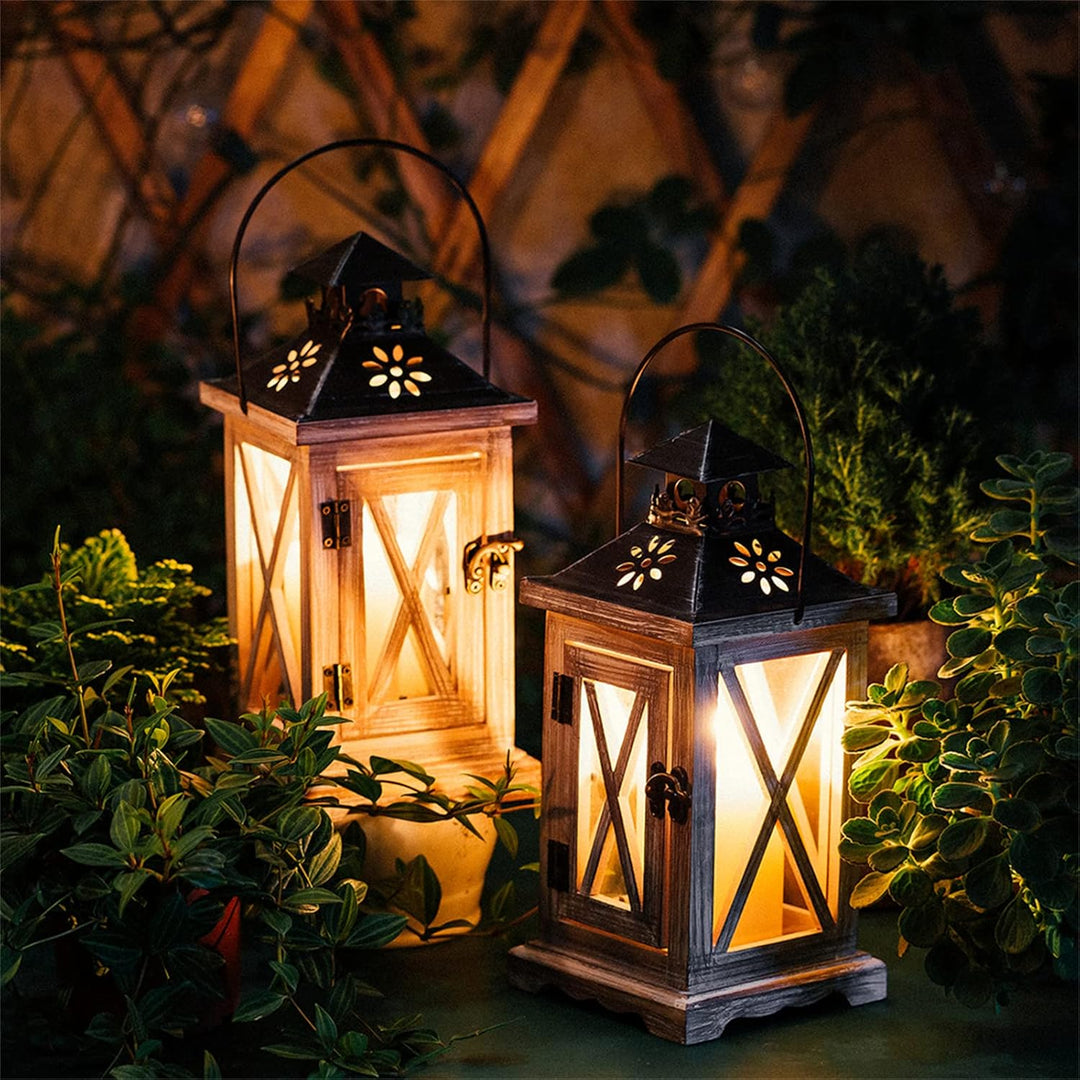 Sziqiqi Laterne Kerzenhalter Vintage Windlicht Laterne Holz Metall Dekorative Windlichthalter für Dr