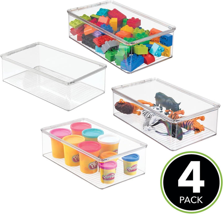 mDesign 4er-Set Spielzeugaufbewahrung – stapelbare Aufbewahrungsbox mit Deckel aus robustem Kunststo