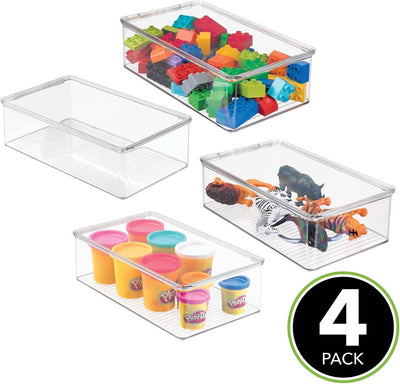 mDesign 4er-Set Spielzeugaufbewahrung – stapelbare Aufbewahrungsbox mit Deckel aus robustem Kunststo