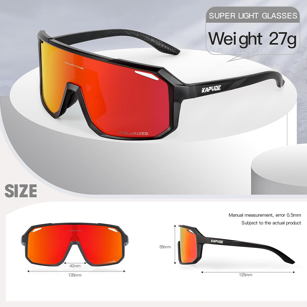 KAPVOE Fahrradbrille Polarisiert Herren Damen Sonnenbrille UV400 Schutz TR90 Rahmen Sportbrille Radf