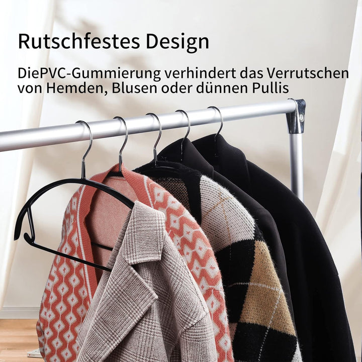 EXTRAPINS 10 Stück Kleiderbügel, 42cm Metall Kleiderbügel, Schwarz | Rutschfeste gummierte Kleiderbü