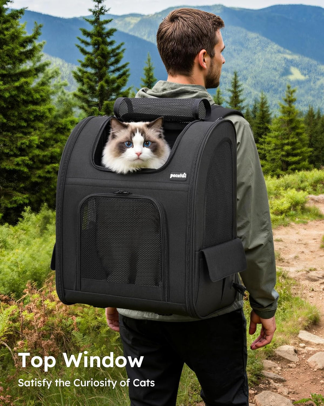 pecute Hunderucksack Erweiterbar XL für 6-10 kg, Faltbar Katzenrucksack Katzen mit Anti-offener Reis