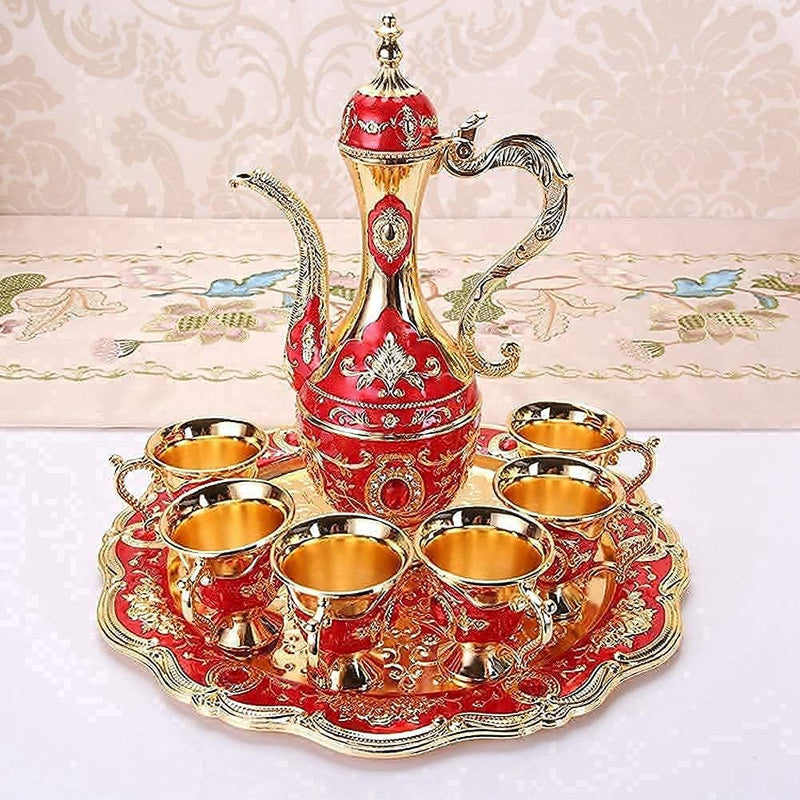 Türkisches Vintage-Kaffeekannen-Set aus Metall, türkisches Teeservice mit 6 luxuriösen Kaffeetassen