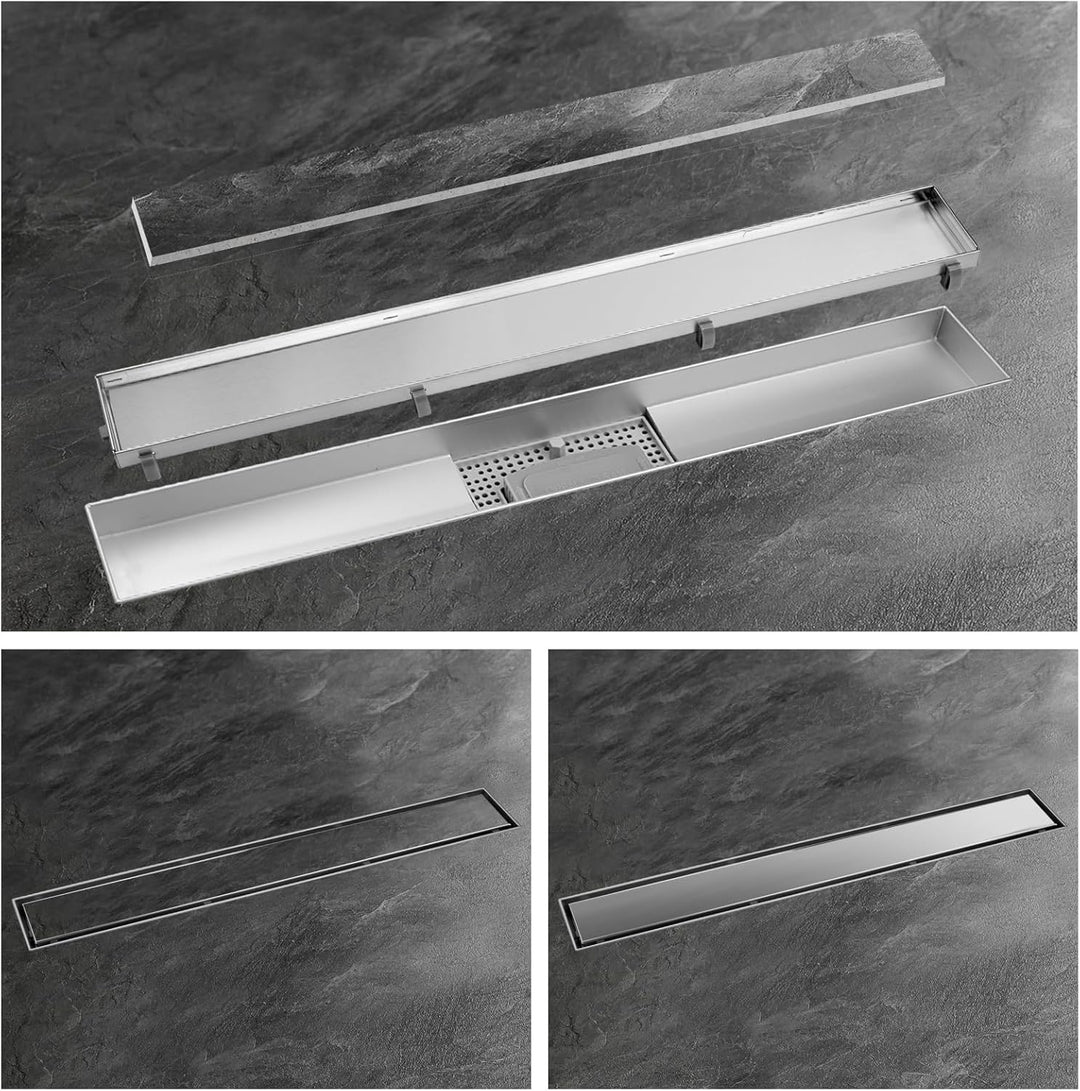 Duschrinne 80cm Edelstahl Bodenablauf 2-in-1 doppelseitig, Flieseneinsatz Ablaufrinne,schnelle Entwä