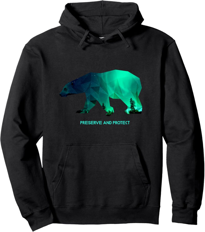 Eisbär Tierschutz Aurora Borealis Polygon Pullover Hoodie