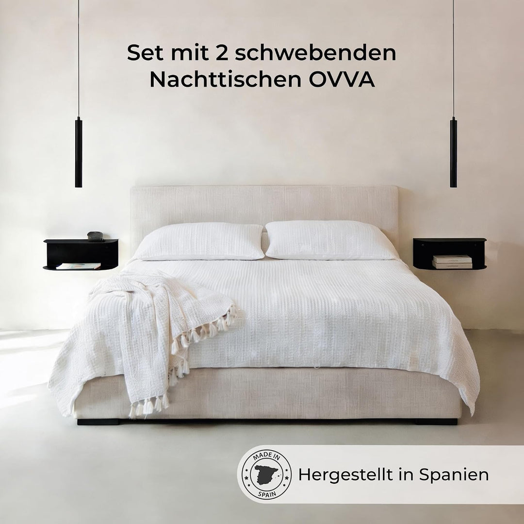 MILUKA Schwebender Nachttisch Hängend 2er Set aus Schwarz Metall 40x20 cm| Nachttisch Schmal mit 2 E
