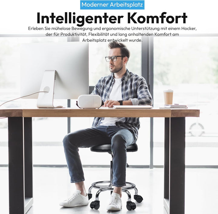 GOODS+GADGETS Ergonomie rollbarer Arbeitshocker Drehhocker Barhocker Praxishocker Rollhocker höhenve
