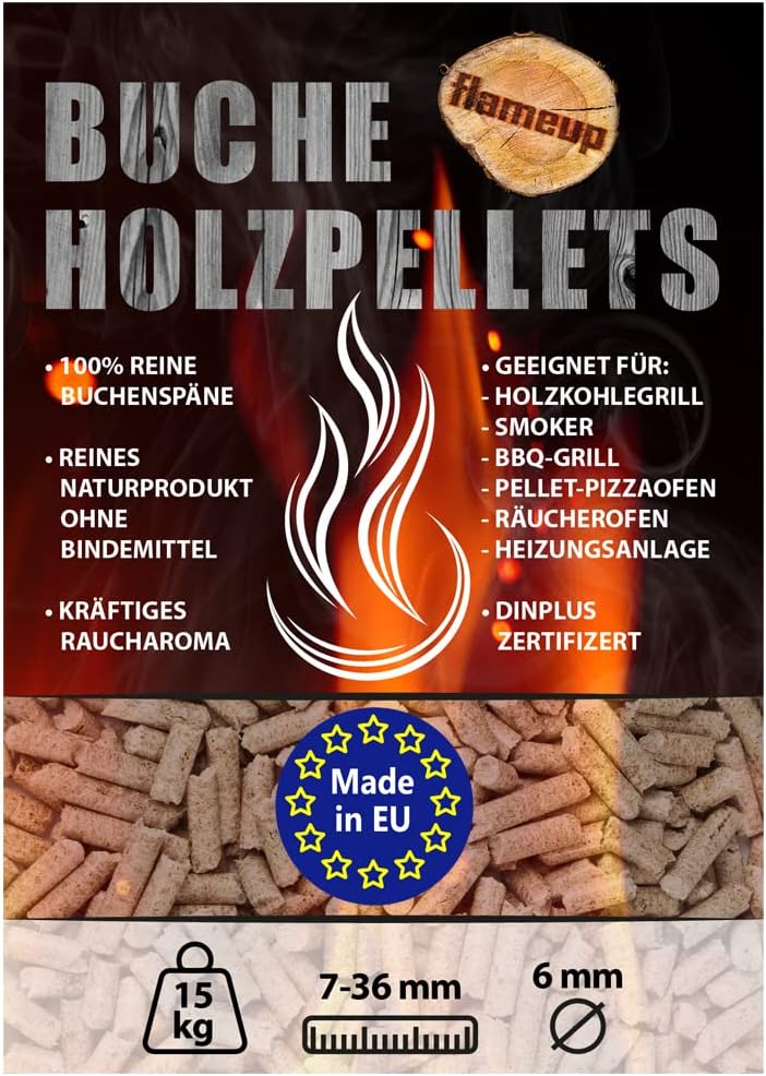 Buche Pellets 15 kg Grill Smoker Holz Pizzaofen BBQ Pellet Outdoor Ofen Grillen Chunks Holzpellets G