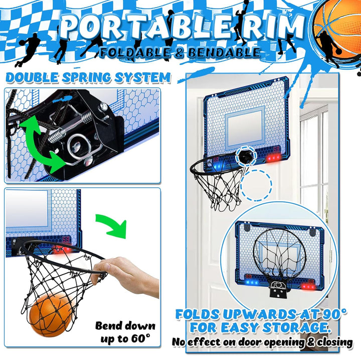 TEUVO Basketballkorb für Kinder und Erwachsene, Strong Indoor Mini Basketballkorb für Tür mit Pumpe,