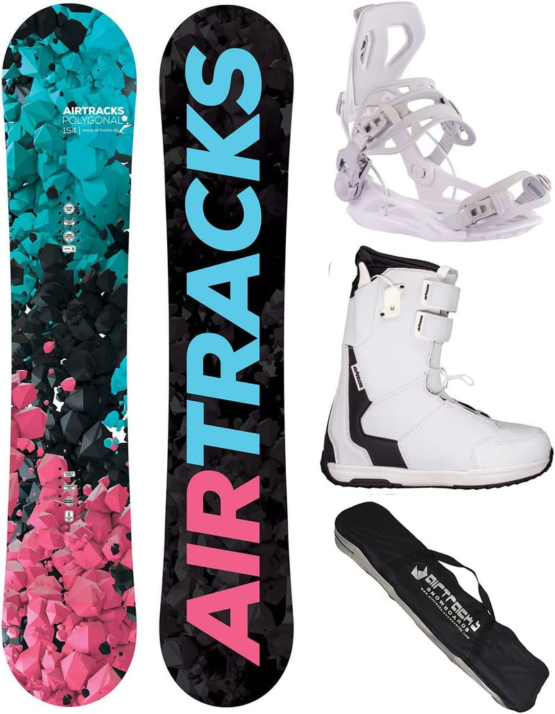 Airtracks Damen Snowboard Set Polygonal Hybrid Rocker + Bindung Master W Fastec + Boots + Sb Bag / 1