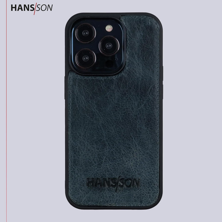 HANS/SON Klappbare Echtlederhülle in Petrol | iPhone 14 Pro Max Ledercase mit Kartenfächern | Lederh