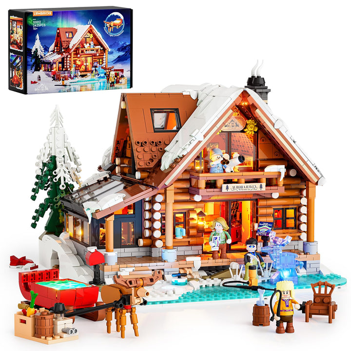 Lumibricks Aurora Cabin mit LED– 2425 Teile Holzhaus Bausatz mit Nordlicht-Projektion, Innovatives A