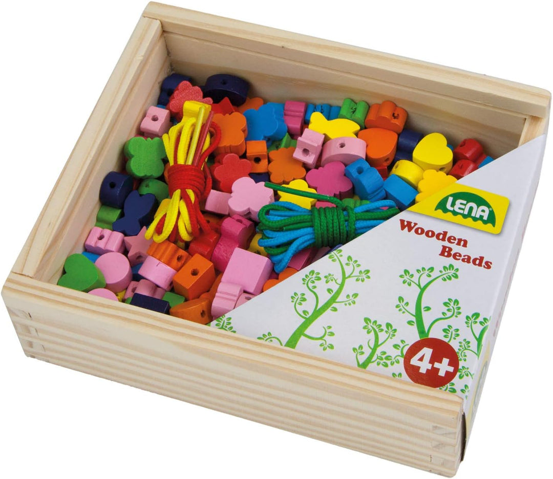 Lena 32020 - Bastelset Holzfädelperlen 164 Teile, ab 4 Jahre & 32044 - Bastelset Holzfädelperlen in