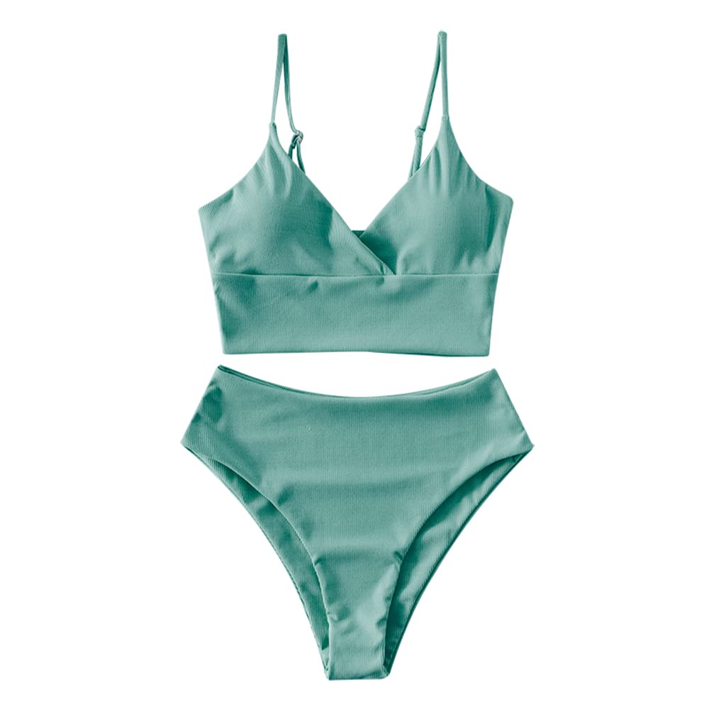 ZAFUL Gerippt Fest Chorhemd Hohes Bein Schnitt Hohe Taille Tankini Set Gepolstert Zwei Stücke Badean