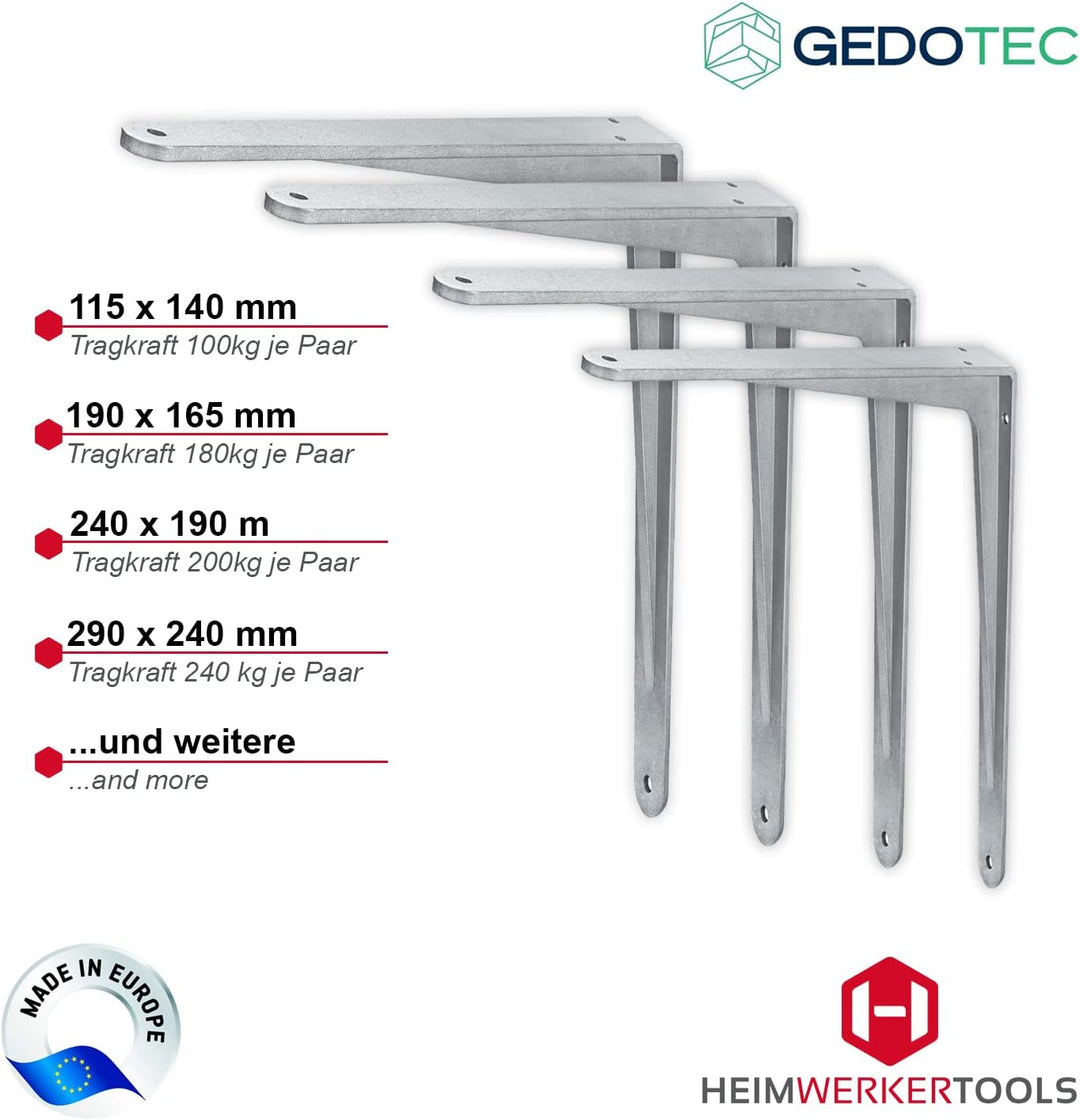 Gedotec Schwerlastkonsole Alu Regal-Konsole | SPARTA | Tiefe: 240 mm | 6 Stück | Schwerlastträger au