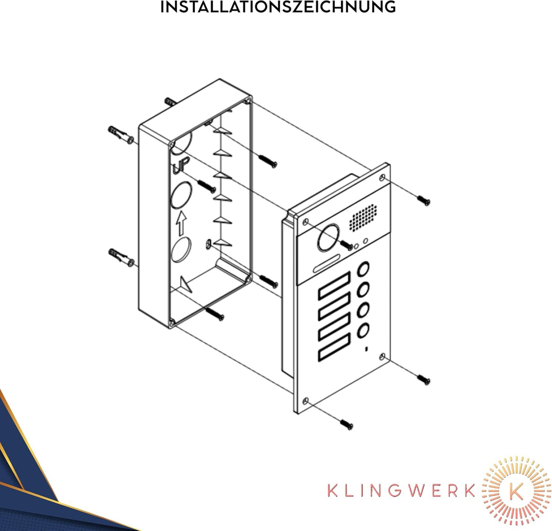 KLINGWERK IC1 Video Türsprechanlage, 2-Draht Technik, Unterputz, 170° Weitwinkel Kamera mit 7 Zoll T
