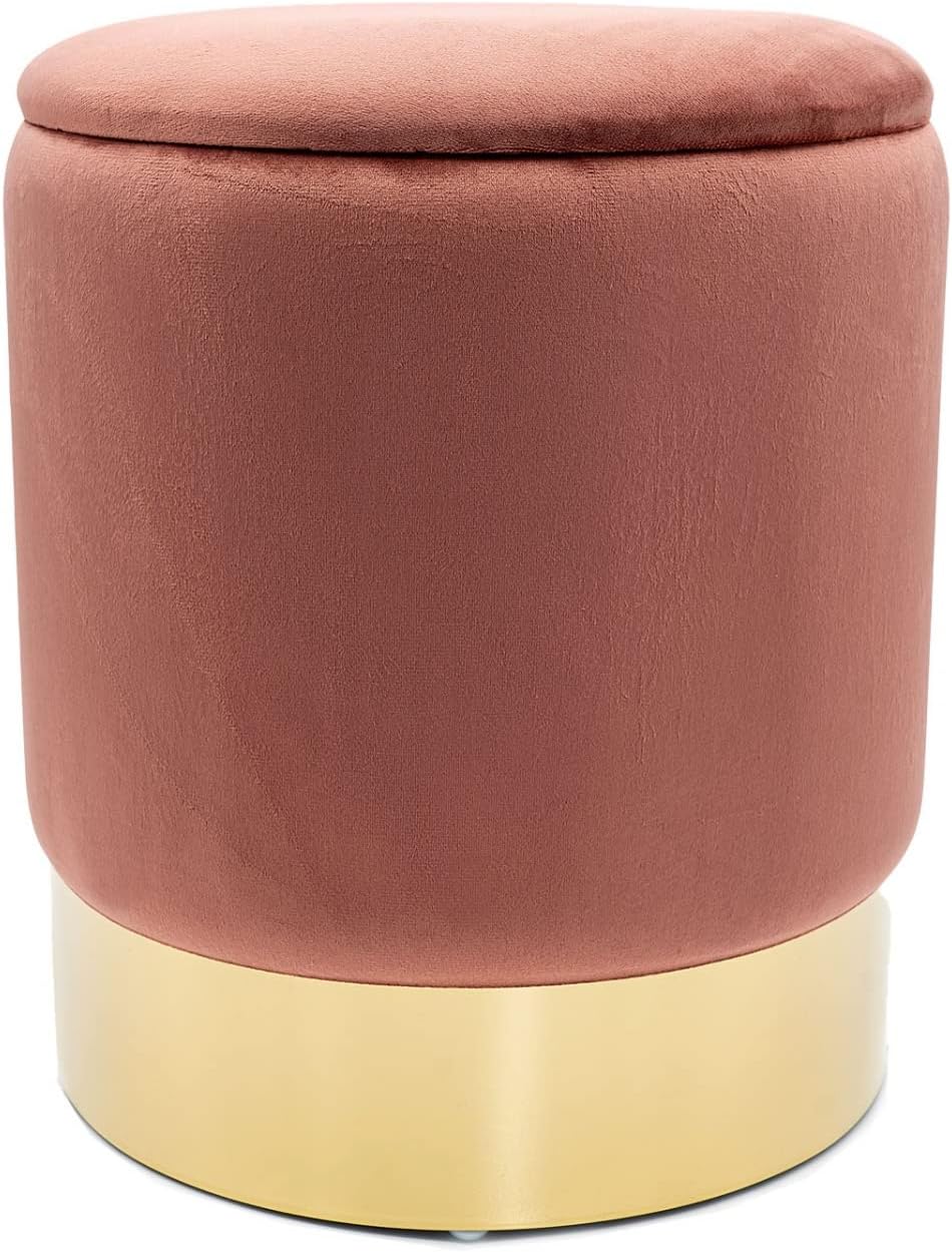 casamia Samthocker mit Stauraum Ø 31 H 38 cm Deko Hocker Samt Verlour Hocker Gold Hocker Schminktisc