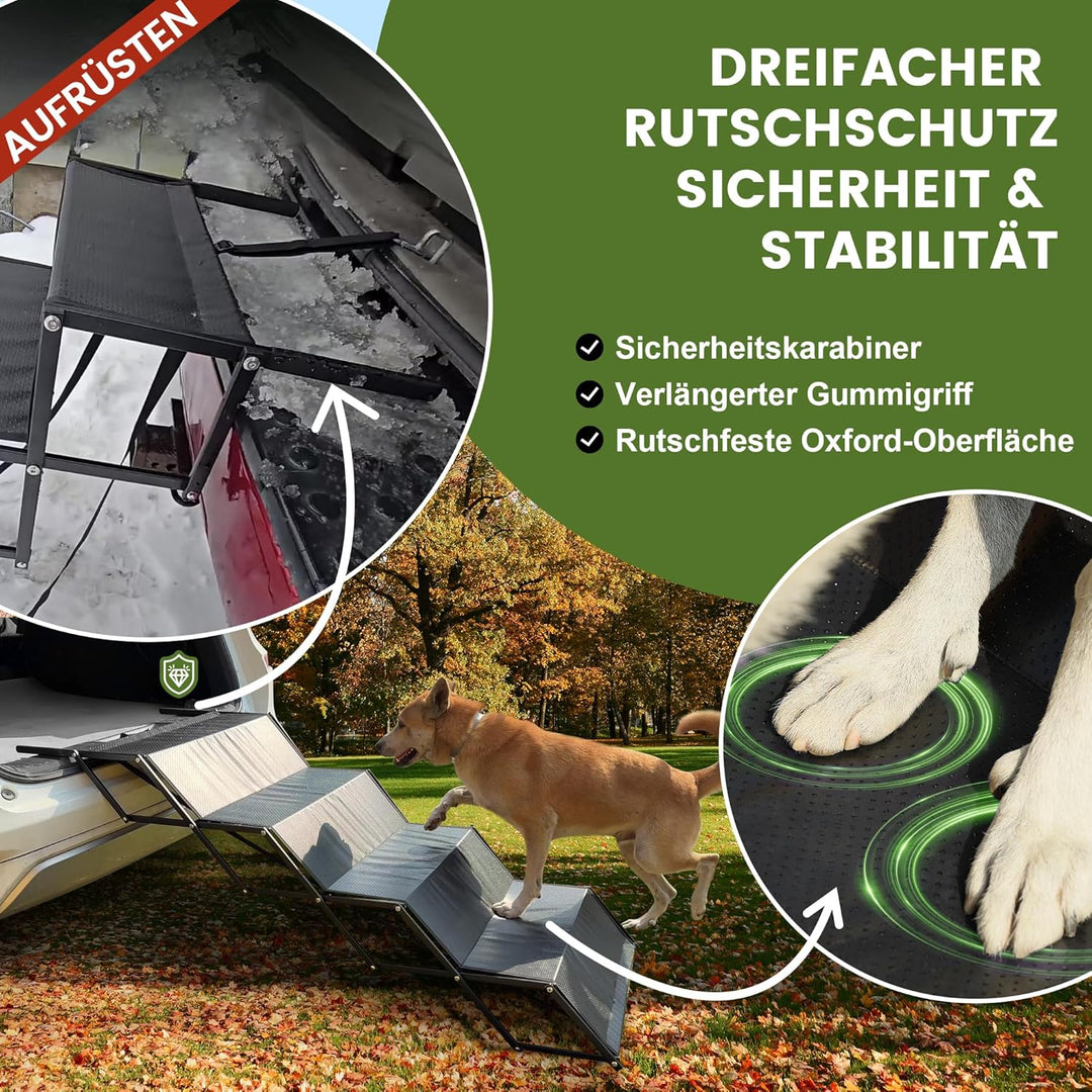 60cm Extra-Wide Dog Car Ramp - Tragbare 5-Schritt-Aluminium-Treppe mit Rutschfester Oberfläche, Unte