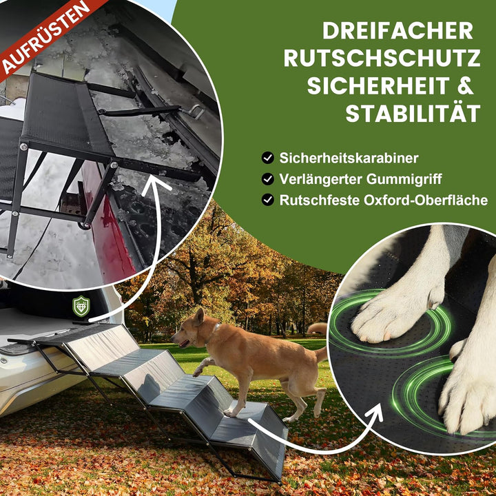 60cm Extra-Wide Dog Car Ramp - Tragbare 5-Schritt-Aluminium-Treppe mit Rutschfester Oberfläche, Unte