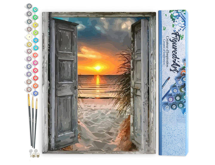 Figured'Art Malen Nach Zahlen Erwachsene Tor zum Meer - Paint by Numbers Basteln DIY Bastelset 40x50