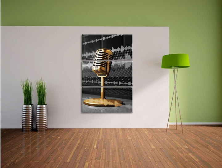 Pixxprint Cooles Musikstudio schwarz/weiss als Leinwandbild | Grösse: 3 Teilig (120x80) | Wandbild|