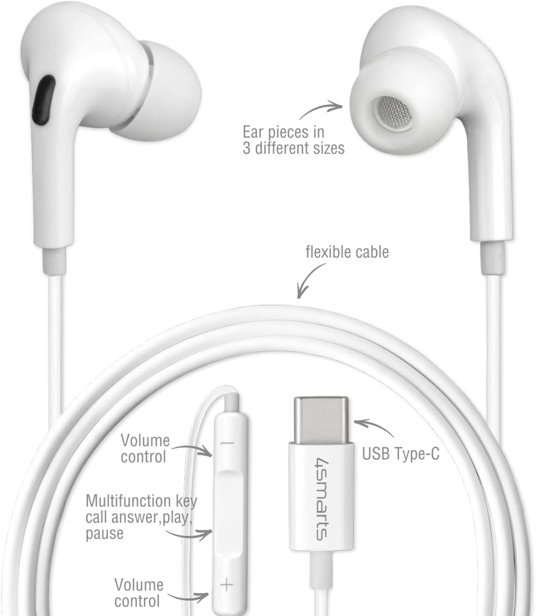 4smarts Aktive Kopfhörer Melody Digital Basic USB-C mit D/A Wandler weiss