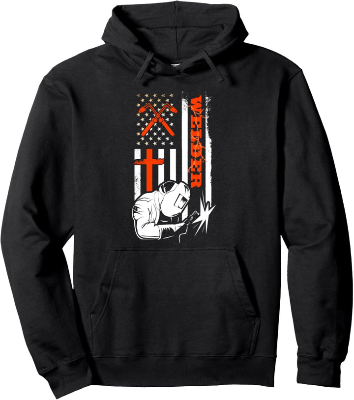 Welder Gifts Funny Welding American Flag Patriotic Pullover Hoodie